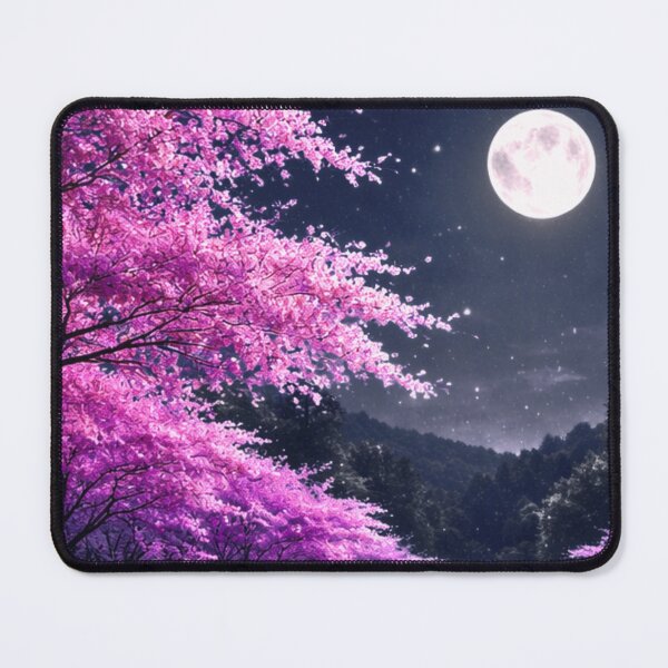Item preview, Río iluminado por la luna con cerezos en flor | Paisaje nocturno de sakura para pared designed and sold by simpleyetcanva.
