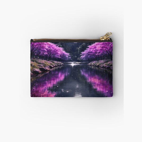 Item preview, Moonlit Cherry Blossom River | Sakura Night Landscape Wall Art designed and sold by simpleyetcanva.