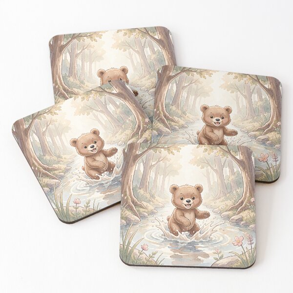 Item preview, Happy Little Bear Splashing in Forest Stream (Watercolor Cute Animal Art) designed and sold by Kavya Art.