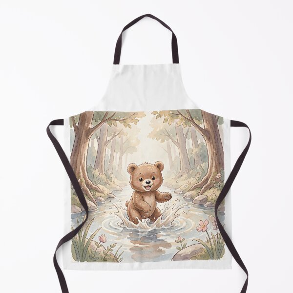 Item preview, Happy Little Bear Splashing in Forest Stream (Watercolor Cute Animal Art) designed and sold by Kavya Art.
