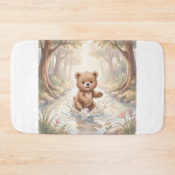 Item preview, Happy Little Bear Splashing in Forest Stream (Watercolor Cute Animal Art) designed and sold by Kavya Art.