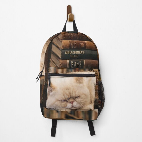 Item preview, Exotic Shorthair Cat Sleeping on Books in Cozy Library designed and sold by Jaani-T.