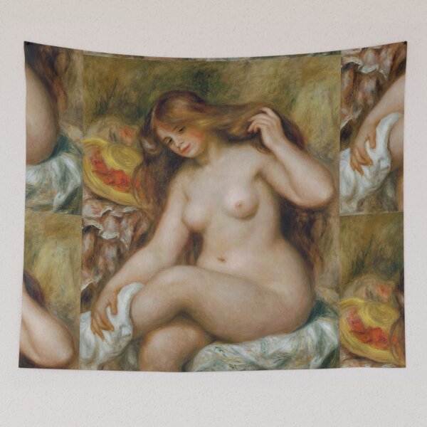 Artikelvorschau, Badende Mit Blondem Offenem Haar von Pierre-Auguste Renoir: Nacktes impressionistisches Poster entworfen und verkauft von artofuniverse.
