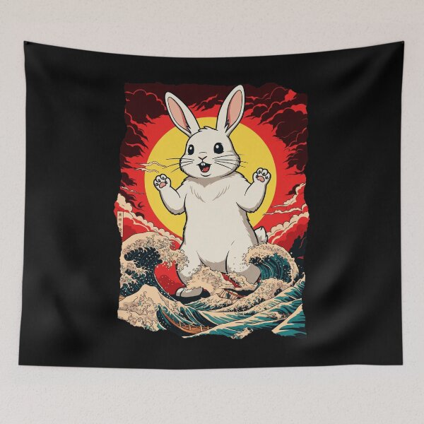 Item preview, Bunny Kaiju Japanese Wave Sunset Cute Animal  designed and sold by JEFDodsonArt.