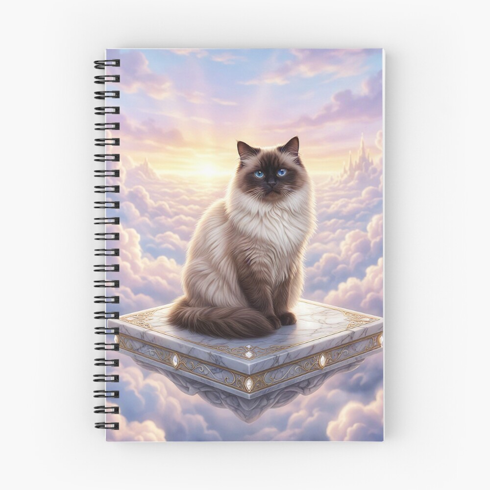 Himalayan cat floating cloud platform artwork on a spiral notebook