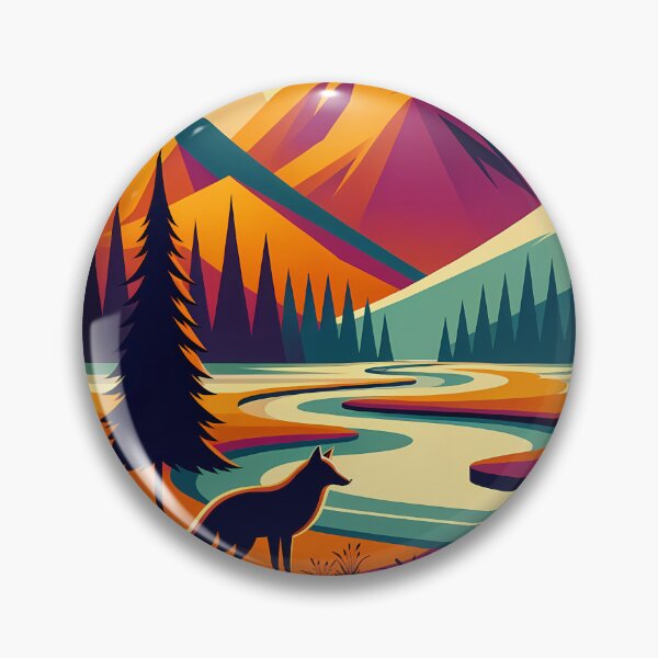 Item preview, Geometric Mountain Landscape with Fox and River designed and sold by InkSmithery.