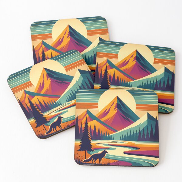 Item preview, Geometric Mountain Landscape with Fox and River designed and sold by InkSmithery.