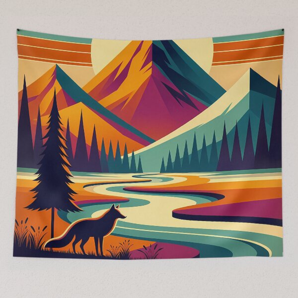 Item preview, Geometric Mountain Landscape with Fox and River designed and sold by InkSmithery.