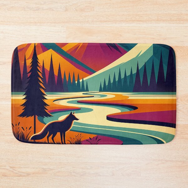 Item preview, Geometric Mountain Landscape with Fox and River designed and sold by InkSmithery.