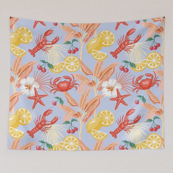 Item preview, Lobster, crab, lemon, palm pattern. designed and sold by anyuka.