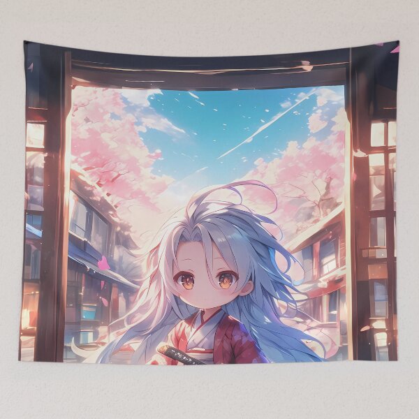 Item preview, Shiro No Game No Life Chibi Samurai In Sakura Sunset designed and sold by TanglenRabbit.