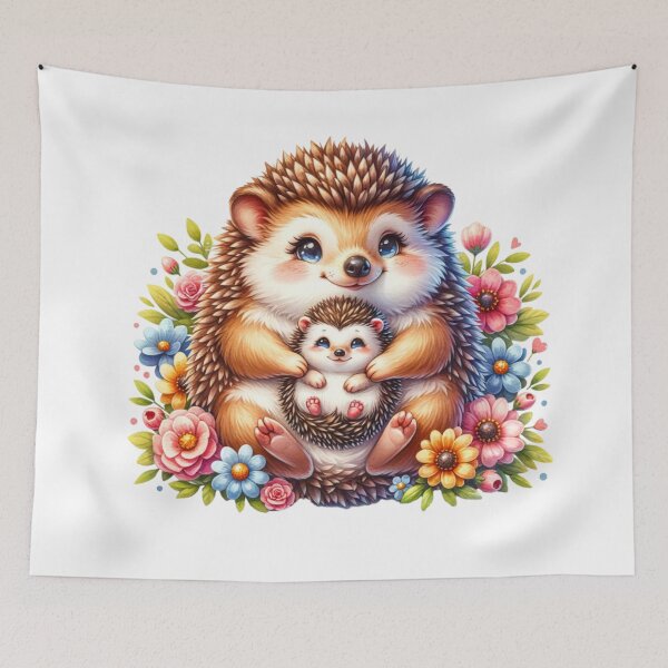 Item preview, Heartwarming Hedgehog Mother and Baby Floral Art designed and sold by KrisGraphic45.