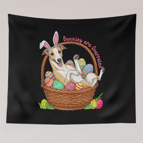 Item preview, Funny Easter Greyhound Dog In Basket Bunnies Are Overrated Cute Pet Puppy Art designed and sold by YubitaLeLe.