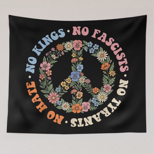 Item preview, Retro Floral Peace Sign No Kings No Fascists No Hate No Tyrants Activist designed and sold by YubitaLeLe.