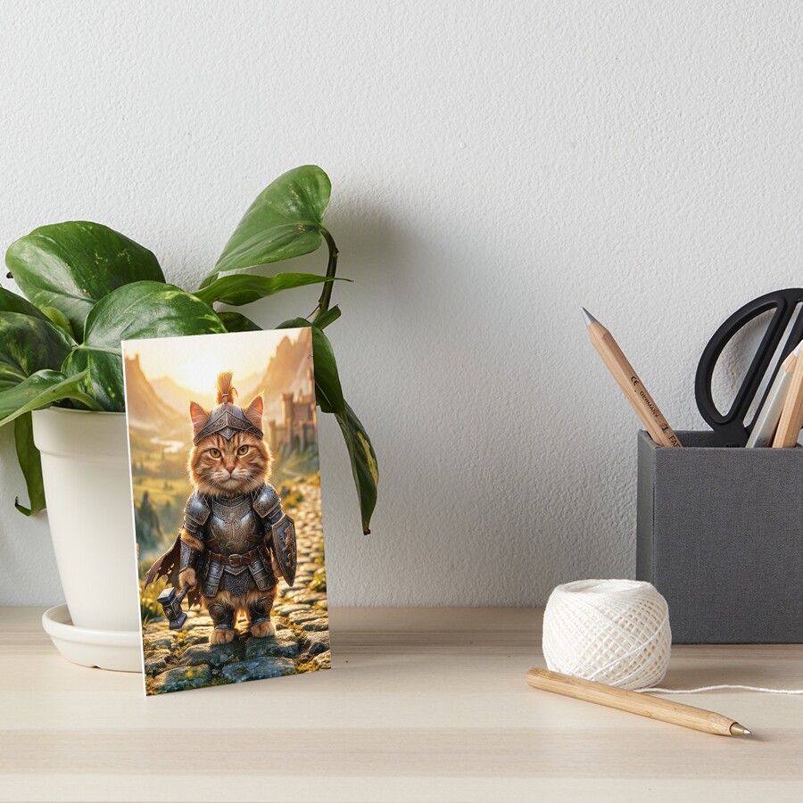Munchkin cat warrior fantasy art board print