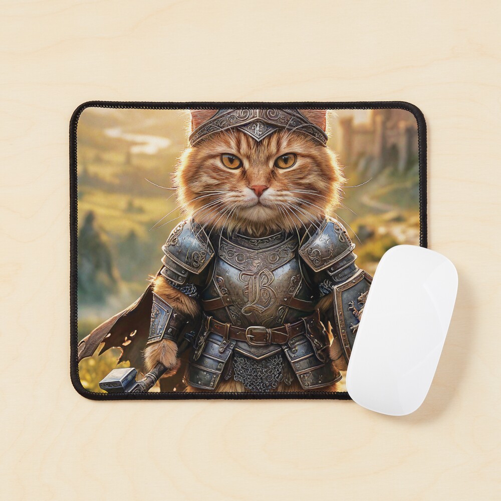 Munchkin cat warrior fantasy artwork on a mouse pad