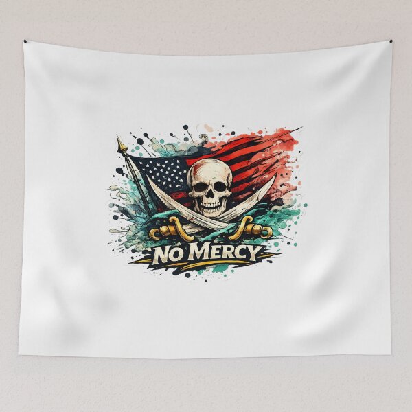 Item preview, No Mercy Skull Pirate Flag designed and sold by Mastermind-Art.