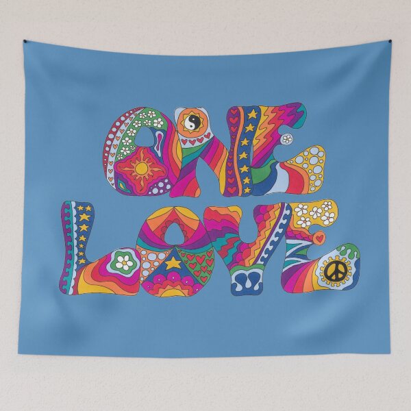 Item preview, Psychedelic One Love Art White– Retro Hippie Rainbow Groovy Peace Design designed and sold by Kellie Espie Art.