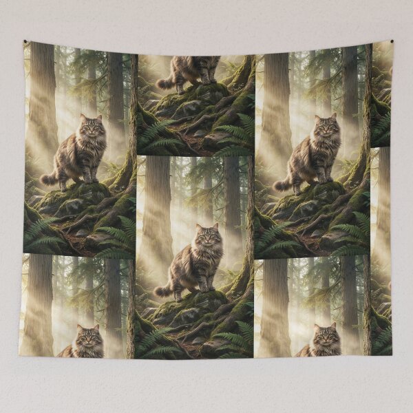 Item preview, Norwegian Forest Cat in a Misty Ancient Woodland designed and sold by Jaani-T.