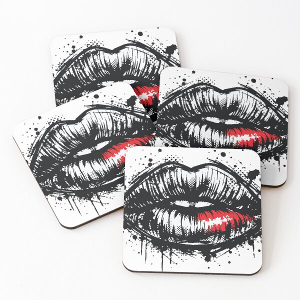 Item preview, grunge pop art lips with a red lipstick splash and ink splatter details, creating an edgy urban kiss illustration ideal for fashion, beauty, tattoo, poster designed and sold by Dejbar.