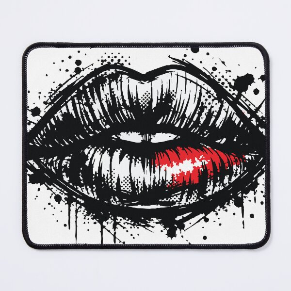 Item preview, grunge pop art lips with a red lipstick splash and ink splatter details, creating an edgy urban kiss illustration ideal for fashion, beauty, tattoo, poster designed and sold by Dejbar.