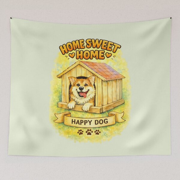 Item preview, Home Sweet Home – Happy Dog in Cozy Doghouse Illustration designed and sold by blankTeeShirt.
