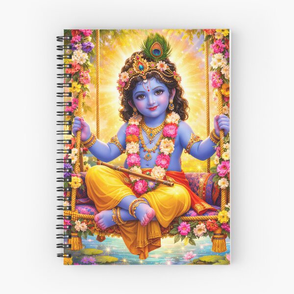 Item preview, Little Krishna on Swing | Cute Baby Krishna Vrindavan Art designed and sold by CosmicLotusArt.