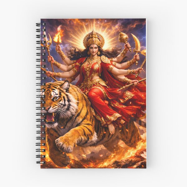 Item preview, Goddess Durga Riding Tiger | Hindu Goddess Power Art | Divine Shakti Illustration designed and sold by CosmicLotusArt.