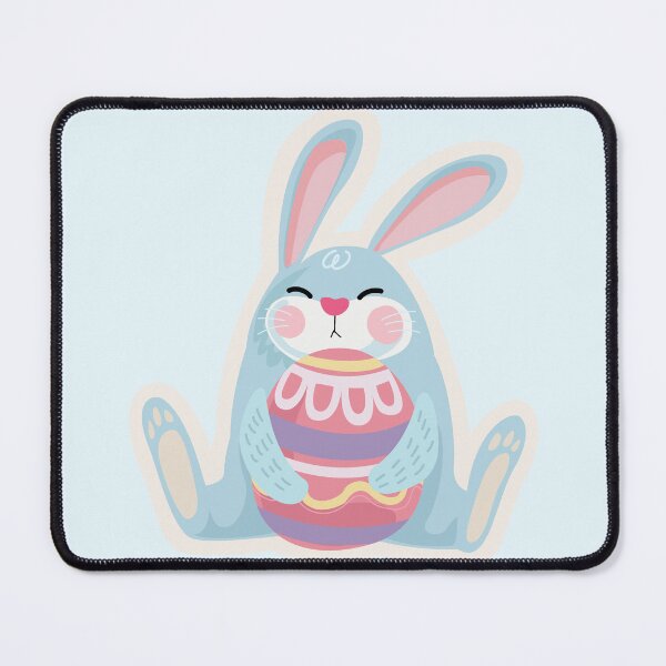 Item preview, Cute Blue Easter Bunny with Colorful Egg – Cartoon Illustration designed and sold by EmeraldeaArt.