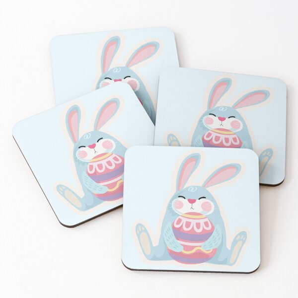 Item preview, Cute Blue Easter Bunny with Colorful Egg – Cartoon Illustration designed and sold by EmeraldeaArt.