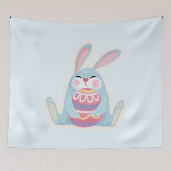 Item preview, Cute Blue Easter Bunny with Colorful Egg – Cartoon Illustration designed and sold by EmeraldeaArt.