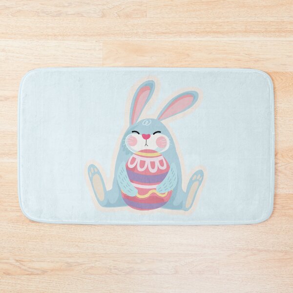 Item preview, Cute Blue Easter Bunny with Colorful Egg – Cartoon Illustration designed and sold by EmeraldeaArt.