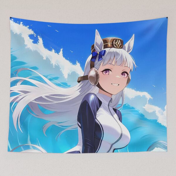 Item preview, Gold Ship Uma Musume Surfing Through Ocean Waves Under Blue Sky designed and sold by TanglenRabbit.