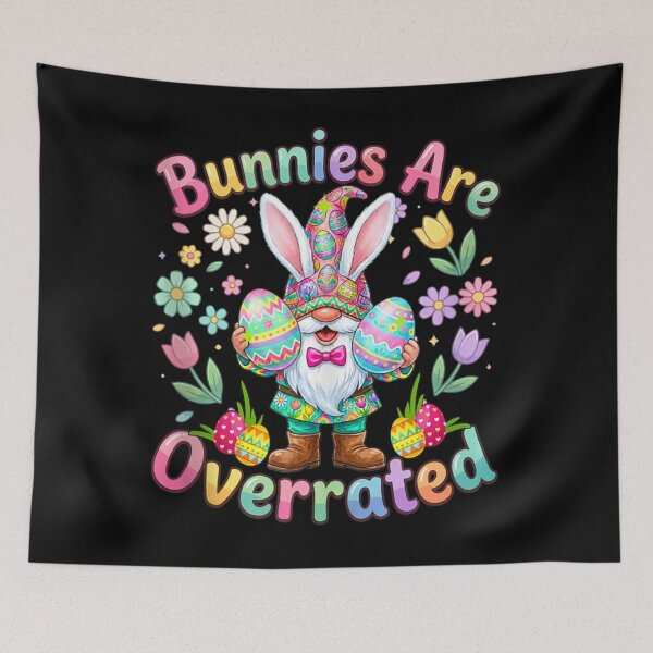 Item preview, Bunnies Are Overrated Funny Easter Gnome Bunny Ears Colorful Pastel Holiday Art designed and sold by WilliaMaler.