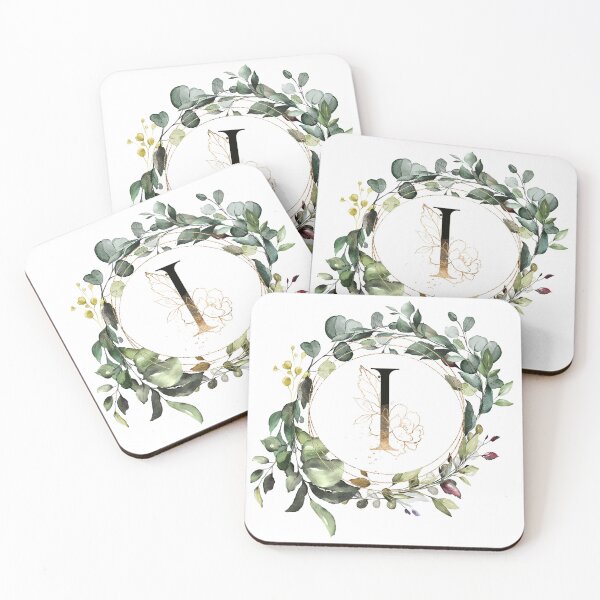 Item preview, Greenery Botanical Wreath, floral monogram letter I designed and sold by Marty Party .