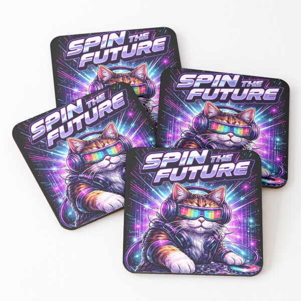 Item preview, Cyber Cat DJ – Neon Pop Art Kawaii Cat with Headphones T-Shirt designed and sold by infinitearte.
