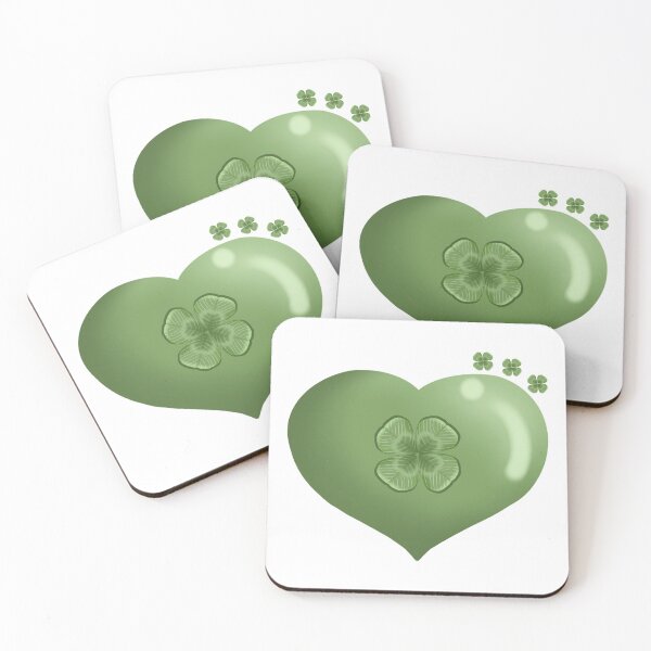 Item preview, Lucky in Love Green Heart - Four Leaf Clover Irish Shamrock designed and sold by poonzapoon.