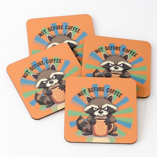 Item preview,  Not Before Coffee Raccoon – Retro Sunburst Grumpy Coffee Meme designed and sold by AnimalAirtistry.