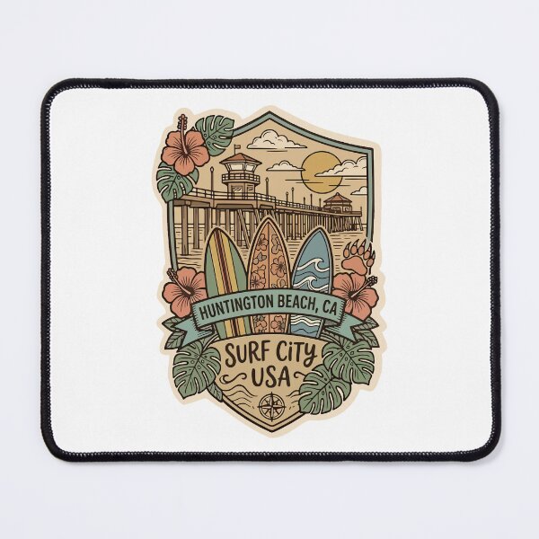Item preview, Huntington Beach California Surf City USA Surfboard Hibiscus Sticker designed and sold by PixelWaveBD.