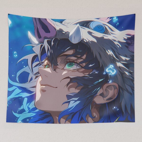 Item preview, Inosuke Hashibira Kimetsu No Yaiba Ocean Blue Wild Boar Mask Energy designed and sold by TanglenRabbit.
