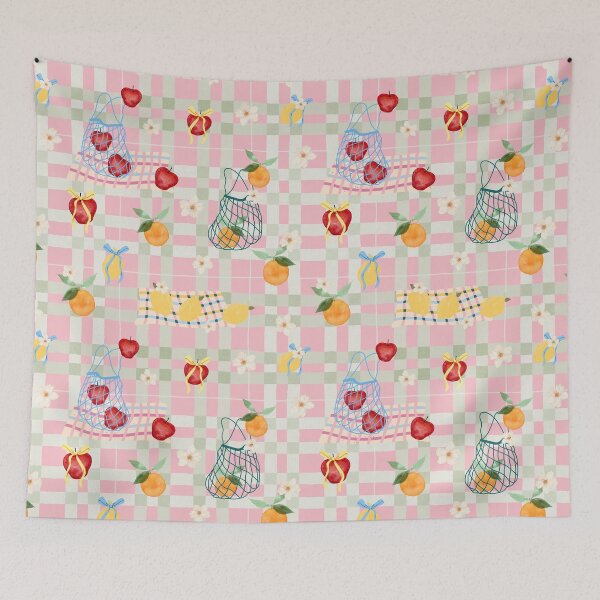 Item preview, Pink Gingham Fruit Seamless Pattern, Cottagecore Picnic Digital Paper, Coquette Fruit Pattern, Orange Apple Floral Fabric Design designed and sold by FRH Design ⭐⭐⭐⭐⭐.
