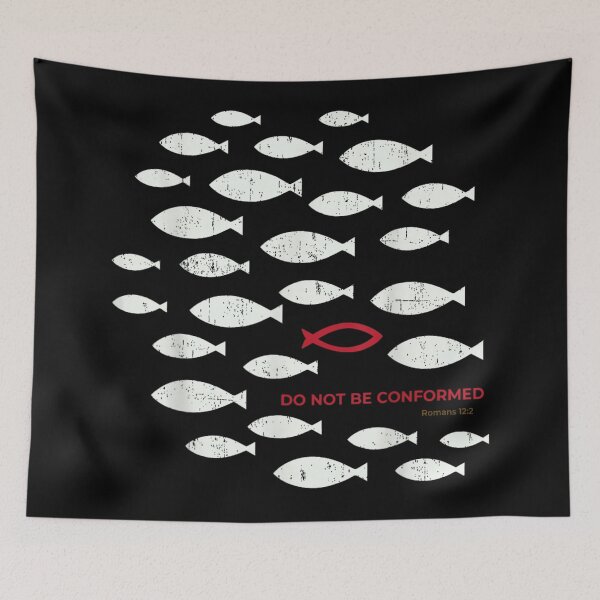 Item preview, Do Not Be Conformed Romans 12:2 Christian Bible Verse Faith Red Fish designed and sold by DuneHaicna.