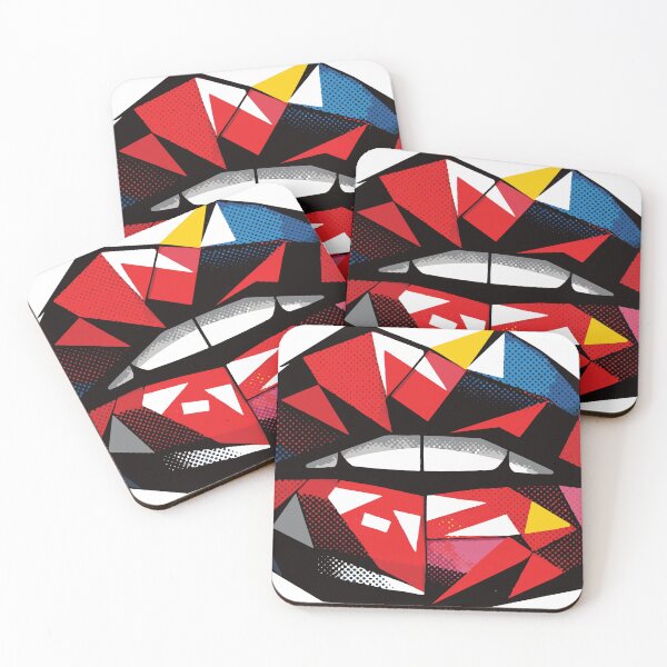 Item preview, Vibrant pop art depiction of lips made from geometric polygons and halftone textures, offering a bold, modern and playful graphic ideal for beauty, designed and sold by Dejbar.