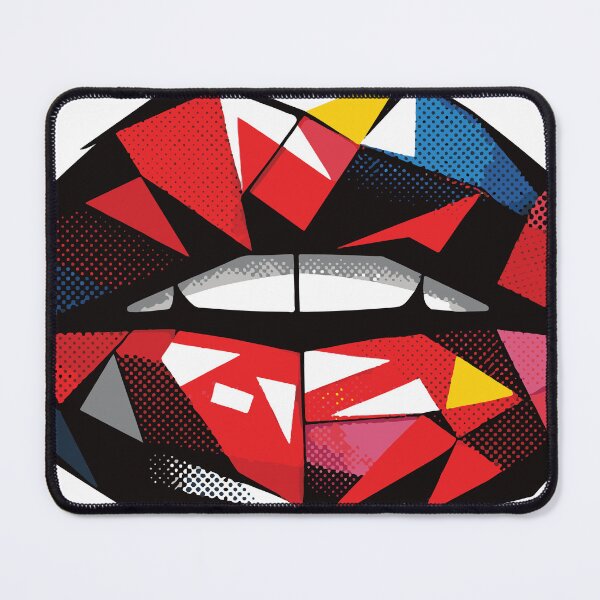 Item preview, Vibrant pop art depiction of lips made from geometric polygons and halftone textures, offering a bold, modern and playful graphic ideal for beauty, designed and sold by Dejbar.