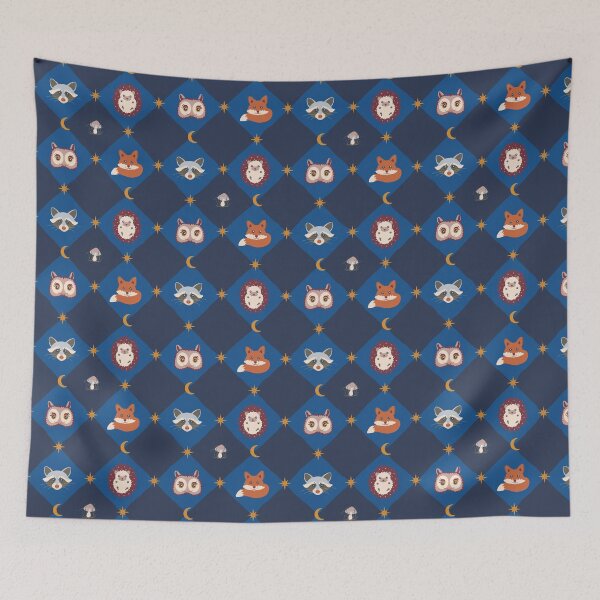 Item preview, Twilight Animal Friends Cute Nocturnal Woodland Harlequin Pattern designed and sold by Elodie-Motifs.