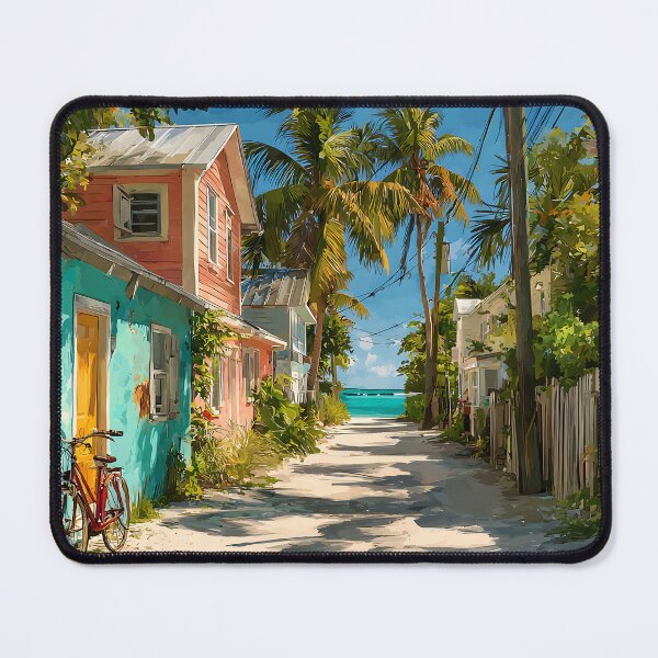 Item preview, Key Largo Tropical Street with Bicycle and Ocean View designed and sold by daila70.