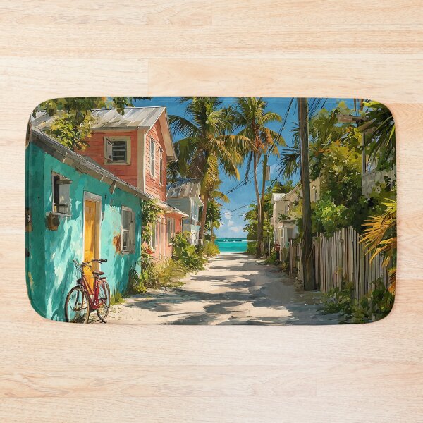 Item preview, Key Largo Tropical Street with Bicycle and Ocean View designed and sold by daila70.