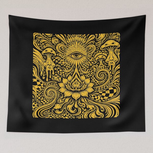 Item preview, Psychedelic Eye Art Black Yellow Abstract Trippy Illustration designed and sold by DrizzyV.
