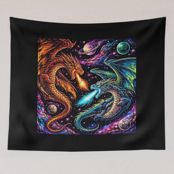 Item preview, Cosmic Dragons Space Battle Psychedelic Fantasy Galaxy Art designed and sold by DrizzyV.
