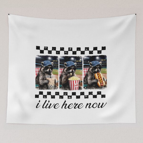 Item preview, Live Here Now Raccoon Baseball Snack Art designed and sold by margamPagenberg.